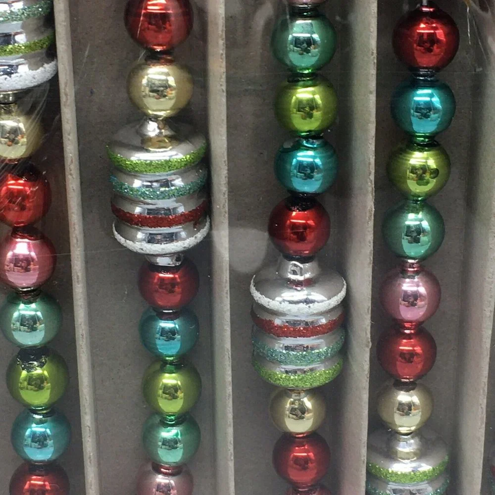 x4 Radko Shiny Brite Glass Christmas Tree Garland Figural Red Pink Aqua 7/ 28ft